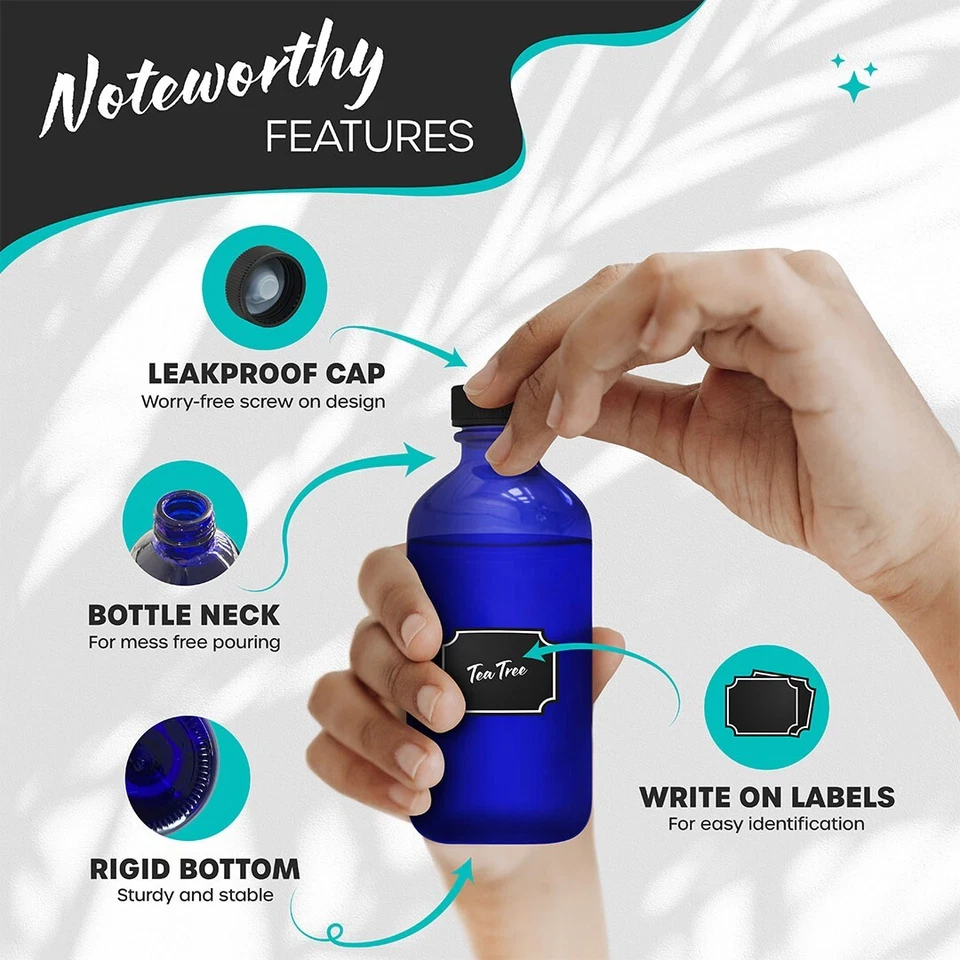 Nevlers 8 oz Boston Round Cobalt Blue Glass Bottles (Set of 12) - Image 3 of 4