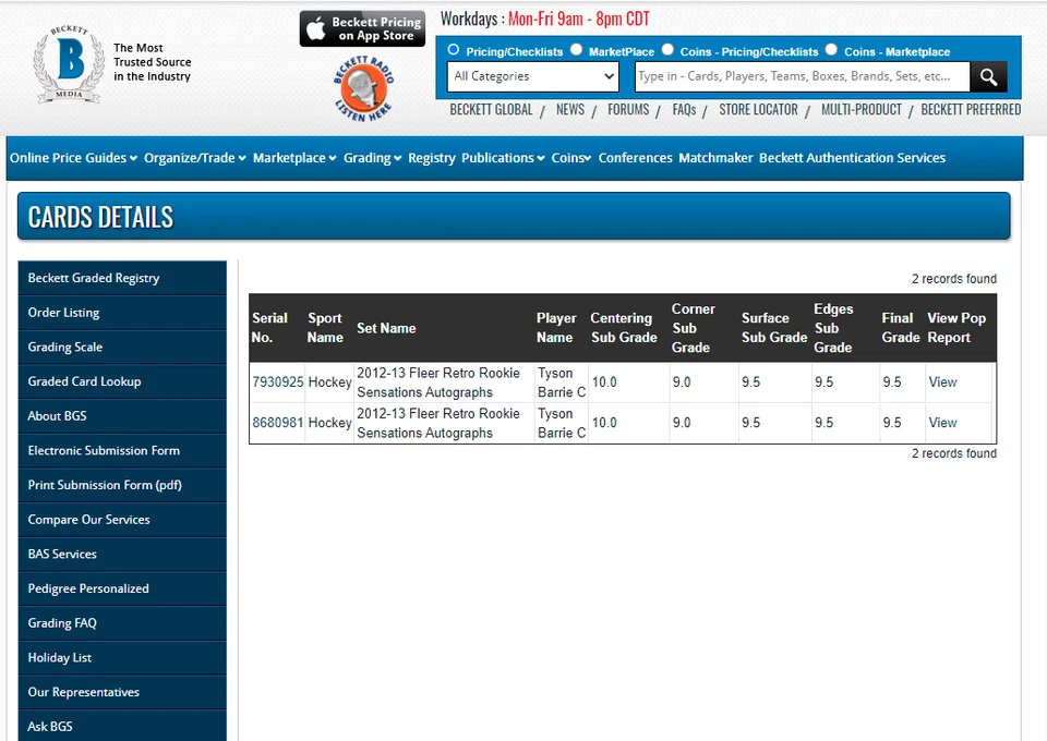 Tyson Barrie BGS 9.5 w 10 AU: 2012-13 Fleer Retro Rookie Autographs Gisto POP 2 - Image 3 of 4