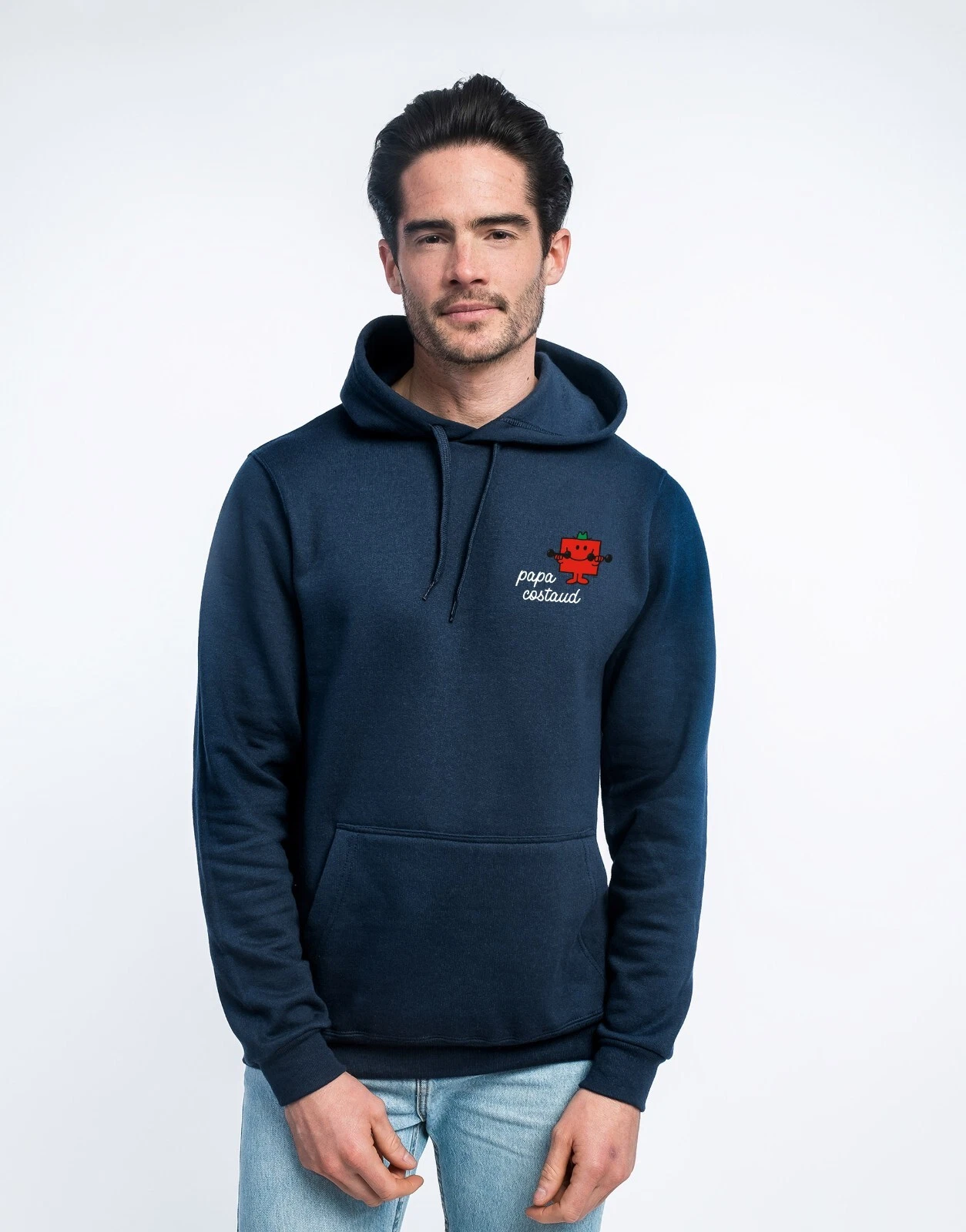 Men's Hoodie - PAPA COSTAUD HEART. Navy Blue Color
