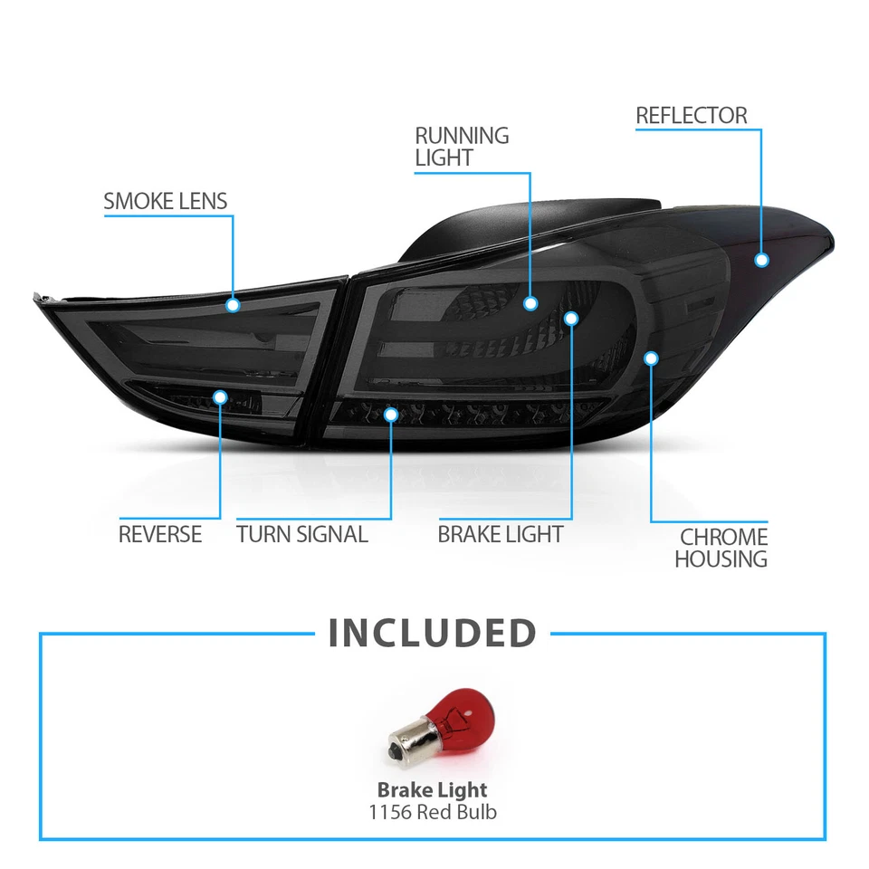 For 2011 2012 2013 Hyundai Elantra Sedan 4Dr BMW Style LED Smoke Tail lights Set - Image 4 of 4