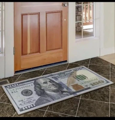 Machine Washable $100 Bill Design Non-Slip Rubberback 22x53 Modern Runner Rug... - Image 1 of 4