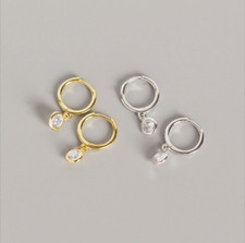 925 Sterling Silver Simple CZ Small Inner 9mm Huggie Hoop Earrings Women Men E19