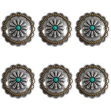 Set of 6 Saddle Conchos Southwestern Antique Gold Rope Edge Concho Screw Back