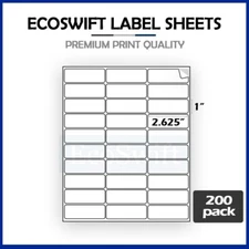 6000 2.625 x 1 EcoSwift Laser Address Shipping Adhesive Labels 30/sheet 1 x2 5/8