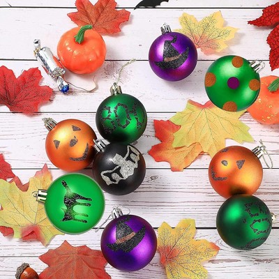 Lot De 6 Boules Décoratives Halloween Pour Sapin - Ornements à Suspendre Citrouille Souriante | En Polypropylène, 6x7 Cm - 10
