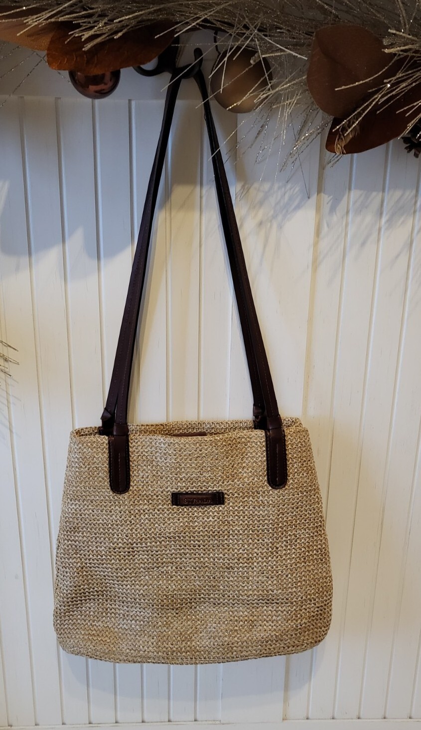 Strada Tan Brown Straw Basket Weave Handbag Purse Hobo eBay