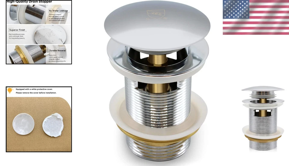 Polished Chrome Pop-Up Drain Stopper for Freestanding Bathtubs - cUPC Certified - Image 2 of 4