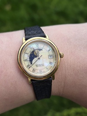 Vintage Swiss Made Exactly Moon Watch Gold Tone Spiedel Celestial Whimsy Goth