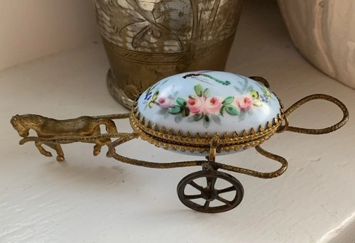 Palais Royal Horse Gold Gilt Brass Porcelain Painted Dragonfly Egg Trinket Box - Picture 16 of 22