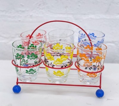 Vintage Mid Century Gläser Caddy Barware / Schnaps 3'' / Draht MCM
