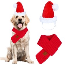 GOYOSWA Christmas Dog Santa Hat and Scarf, Outfit Large, Red