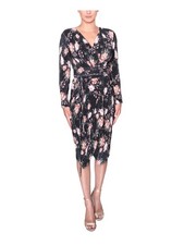 RACHEL RACHEL ROY Womens Black Lined Long Sleeve Midi Faux Wrap Dress S
