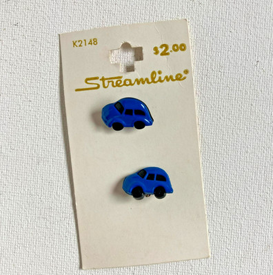 Buttons Vintage Streamline Industries Inc 2 Blue Car Shaped  11/16 '' in.