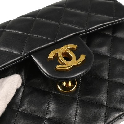 Chanel Black Lambskin Mini Classic Square Flap Shoulder Bag 17