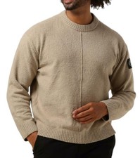 CALVIN KLEIN High Texture Men Jumper L Beige Patch Logo Casual Pull On RRP139 