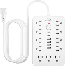 6 FT Flat Plug Surge Protector Power Strip,11 Multiple AC Outlets with 6 USB Por
