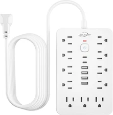 6 FT Flat Plug Surge Protector Power Strip,11 Multiple AC Outlets with 6 USB Por