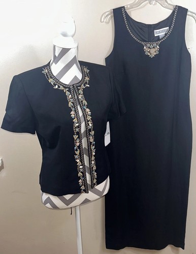 JESSICA HOWARD Long black linen Blend dress sleeveless Matching Jacket Sz Tall 6 - Picture 1 of 14