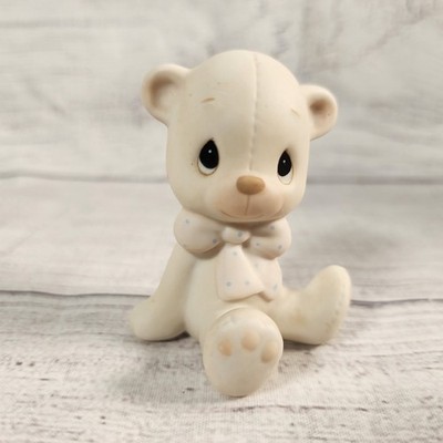 Precious Moments Teddy Bear Figurine 1982 Enesco E-9267 Blue Polka Dot Bow