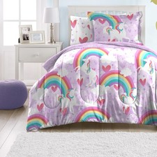 Twin Rainbow Unicorn Bedding Set 5 Piece Bed in a Bag for Kids Dreams