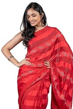 Women's Silk Stone Work Farewell Plain Saree with Blouse Piece 