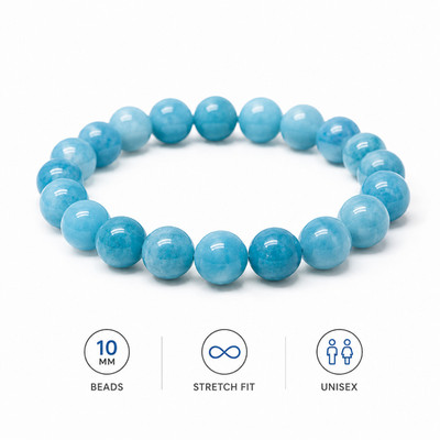 10mm Blue Jade Beaded Bracelet Unisex Stretch Natural Stone Bracelet