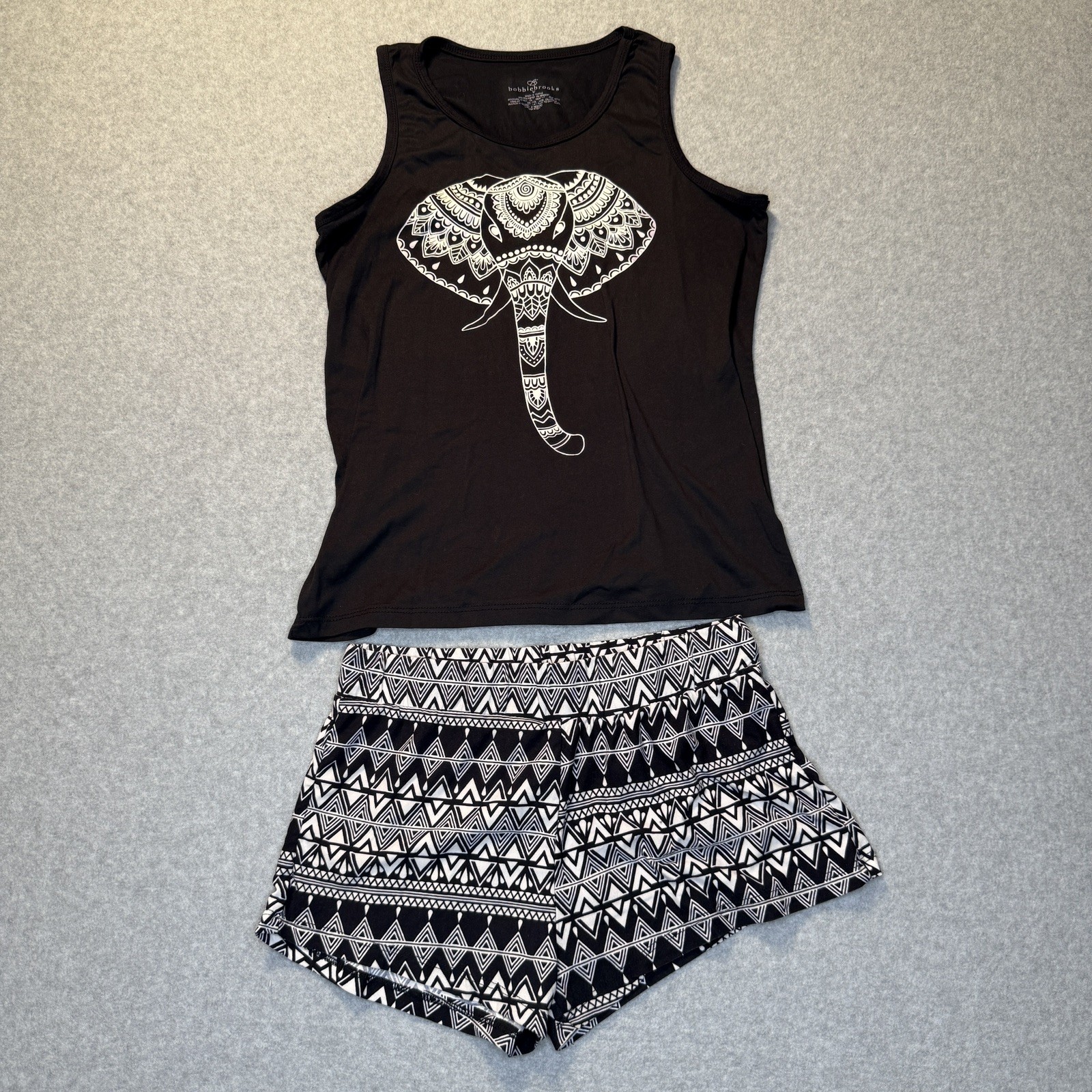 Bobbie Brooks Ladies Tank Top & Shorts Sleep Set-Tribal Elephant - Size Medium