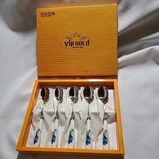 Stainless 18-8 Spoons Kitchen Line, Korea, Boxed Set of 5 Floral Silver Tone