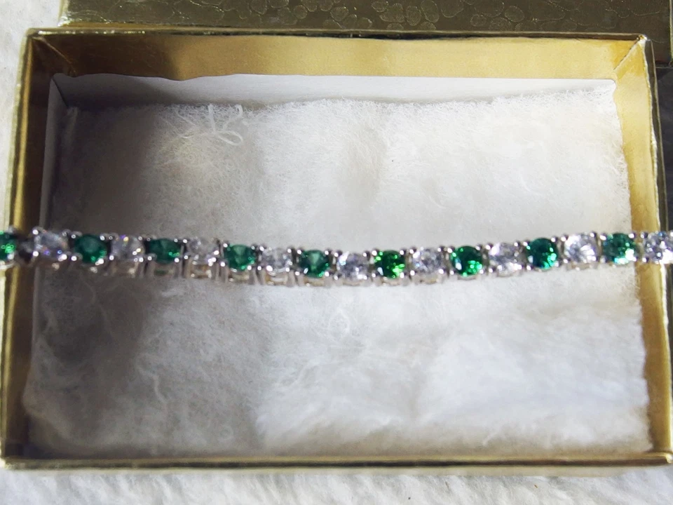 💎 Brazalete de tenis de plata de ley 925 circonitas cúbicas verdes y transparentes Foto 2 de 4