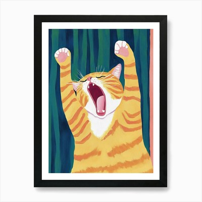 Brüllende Katze Kunstdruck gerahmt Wandbild Poster Leinwanddruck Bild