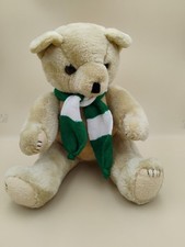 Soft Plush Beige Teddy Bear Green White Knit Scarf 16" Movable Limbs Stuffed