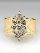 Elegant Gold Ring with multiple stones, Wedding Engagement Ring, Wide Band S7