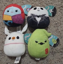Squishmellow Nightmare Before Christmas Jack, Sally, Oogie Boogie, and Zero.