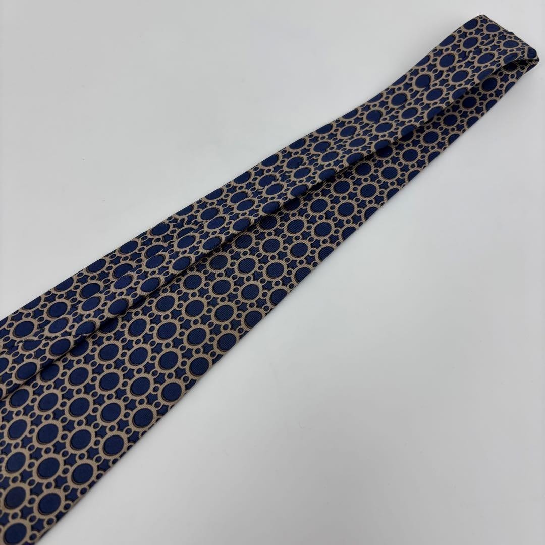 HERMES tie circular pattern navy silver SILK 100% - image 6