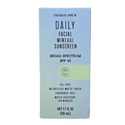 Trader Joe's Daily Facial Mineral Sunscreen SPF 40 Oil Free 1.7 OZ - Exp 07/2027