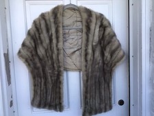 Vintage Cerulean Mink Real Fur Silver Gray Monogrammed Stole, One Size.