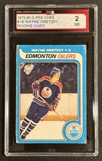 1979 80 O Pee Chee OPC #18 Wayne Gretzky Rookie KSA 2 Good Edmonton Oilers RC