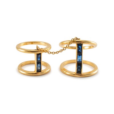 Reign Cocktailring 18 Karat Gelbgold Baguette Saphire zweiteilig