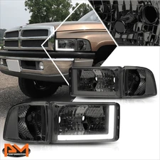 For 94-02 Dodge RAM Chrome Housing Smoked Lens Clear Corner Headlight/Lamp Pair