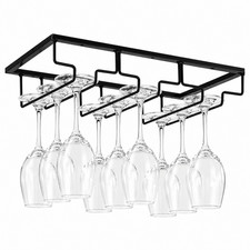 Under Cabinet Wine Glass Rack Black Metal Stemware Holder 3 or 5 Slot