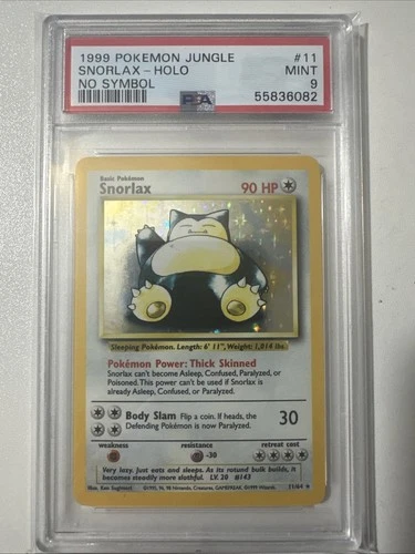 1999 Pokemon Jungle Unlimited SNORLAX - Holo Rare NO SYMBOL ERROR #11/64  Psa 9