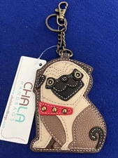 Chala Keychain Coin Purse Dog Themed Pug Faux Leather Cute Gift
