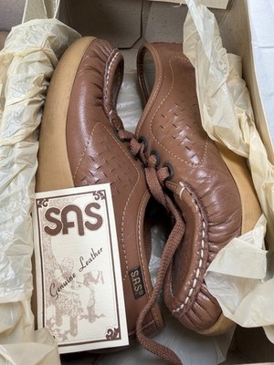 Vintage SAS Lattice Supersoft Shoes 5.5M Taupe Leather USA w/ Box 80s