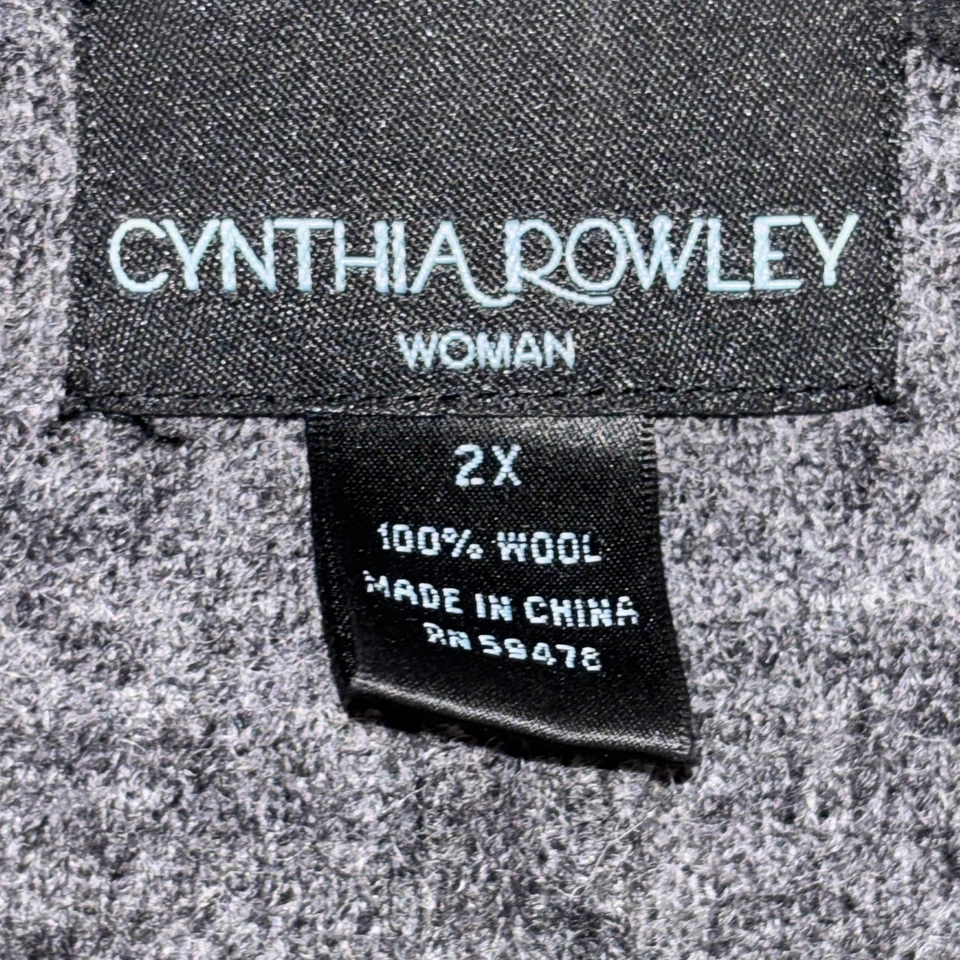 Abrigo Cynthia Rowley Mujer 2X Gris 100% Lana Bordado Cuello Floral Botones Foto 3 de 4