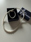 Crystal Jewelry Pearl Necklace and Bracelet Set White Round Jewelry — photo 2