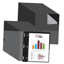 Plastic Report Covers with 3-Prong Fasteners Clear Front 30 Pack Black