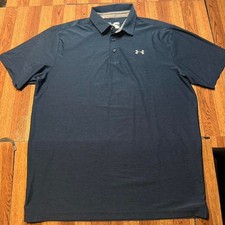 Under Armour Blue Heat Tech Sportswear Golf Polo Button Shirt Fits XL
