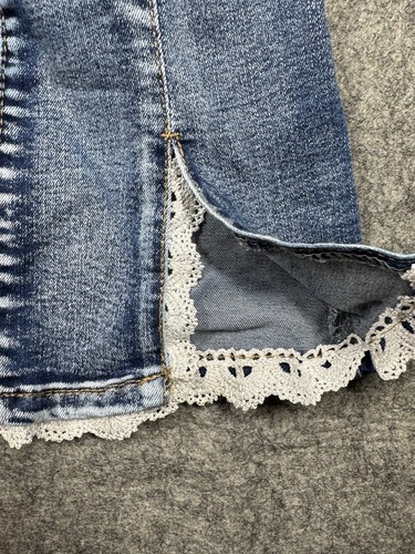 Denim Diva Flare Jeans Girls 12 Blue Lace Distressed Front Slit Boho Western - Picture 6 of 8