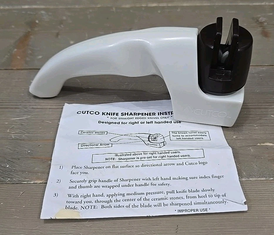 Vintage Cutco Kitchen Knife Sharpener Hand Held Pull Through White & Brown