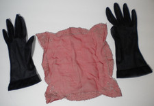 Antique Ladies Handkerchief  Black Gloves 20s 30s 40s Estate Find FREE SHIPPING